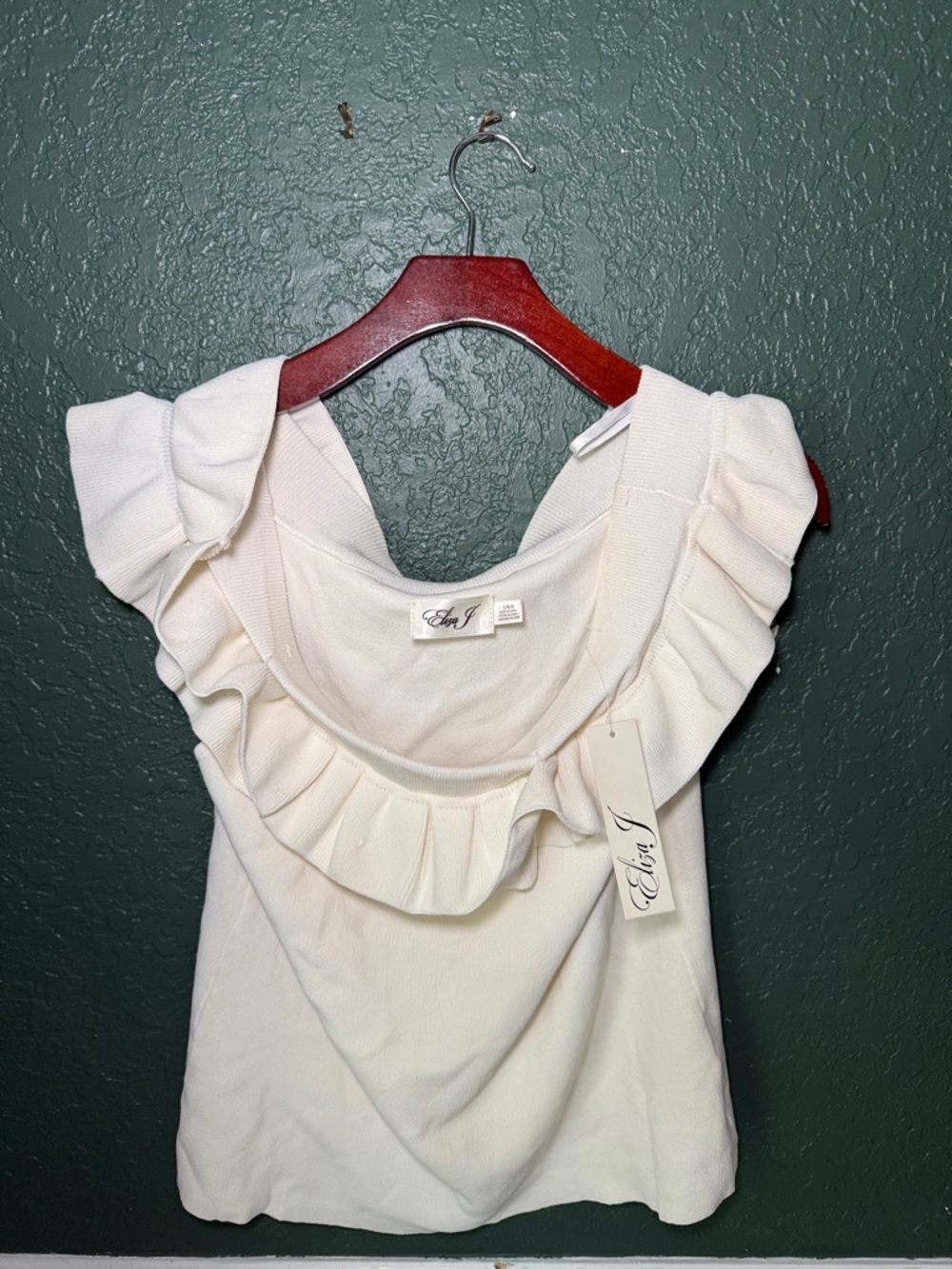 NEW! Eliza J Women's Ivory Flutter Ruffled Off The Shoulder Top Size Large